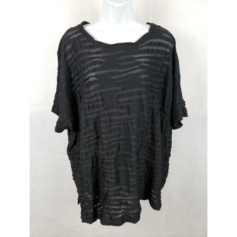 Oska Naryana Short Sleeve Black Size 2 Light Weight Lagenlook Sheer Top